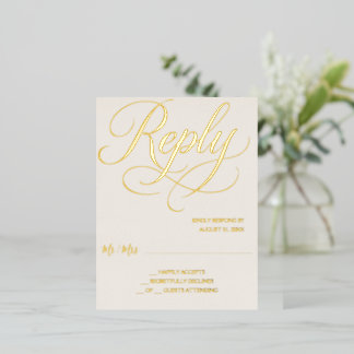 Ivory Gold Foil Wedding RSVP Card