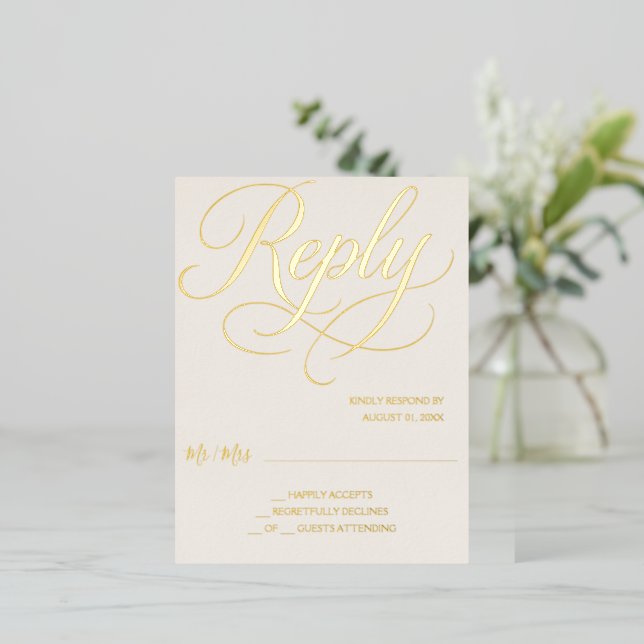 Ivory Gold Foil Wedding RSVP Card (Standing Front)