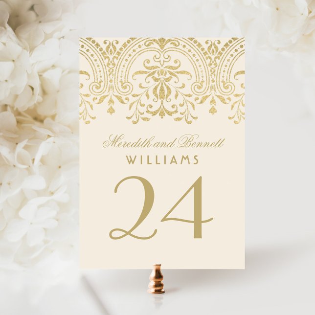Ivory Gold Glamour Monogram Table Number Card (Creator Uploaded)