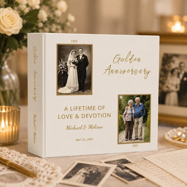 Ivory Gold Golden Anniversary Memory Binder (Golden anniversary memory binder celebrating a lifetime of love and devotion.)