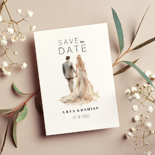 Ivory gold grey floral couple photo Save the Date Invitation