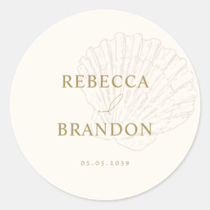 Ivory & Gold Hand Drawn Seashell Wedding Favor Classic Round Sticker