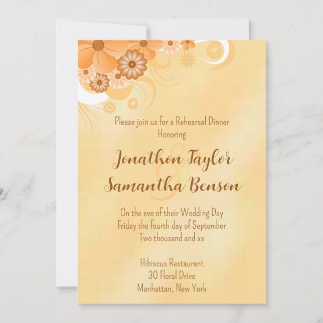 Ivory Gold Hibiscus Floral 5x7 Rehearsal Dinner Invitation (Front)