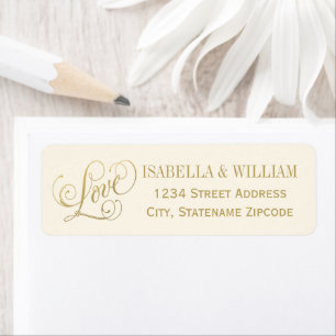 Ivory Gold Love Calligraphy Wedding Address