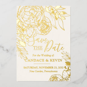 Ivory & Gold Modern Floral Peony Save the Date