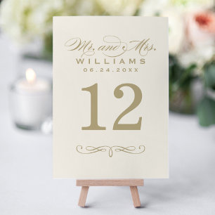 Ivory Gold Mr and Mrs Table Number Card