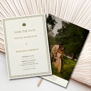 Ivory & Gold Palm Save the Date Photo Back