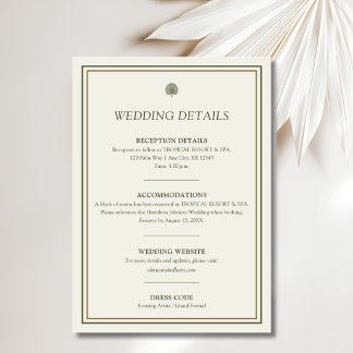 Ivory & Gold Palm Wedding Details Card