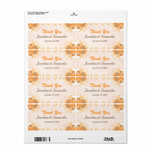 Ivory Gold Peach Floral Large Wedding Thank You
