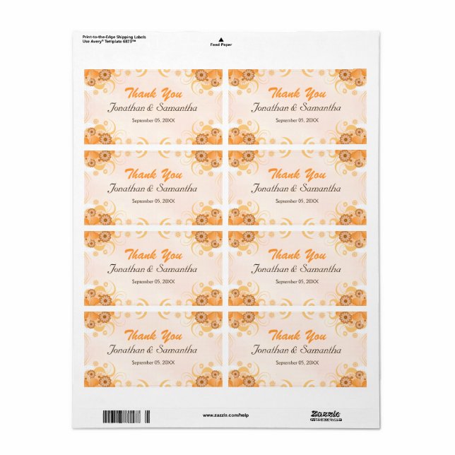 Ivory Gold Peach Floral Large Wedding Thank You (Full Sheet)