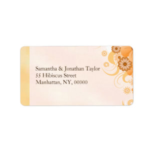 Ivory Gold Peach Hibiscus Floral Classy Wedding Label