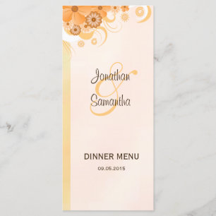 Ivory Gold Peach Hibiscus Floral Dinner Menu Cards