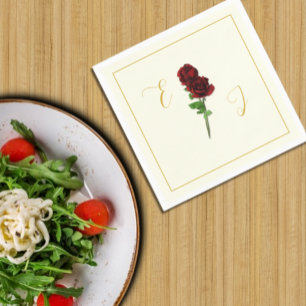 Ivory Gold Rose Wedding Napkin