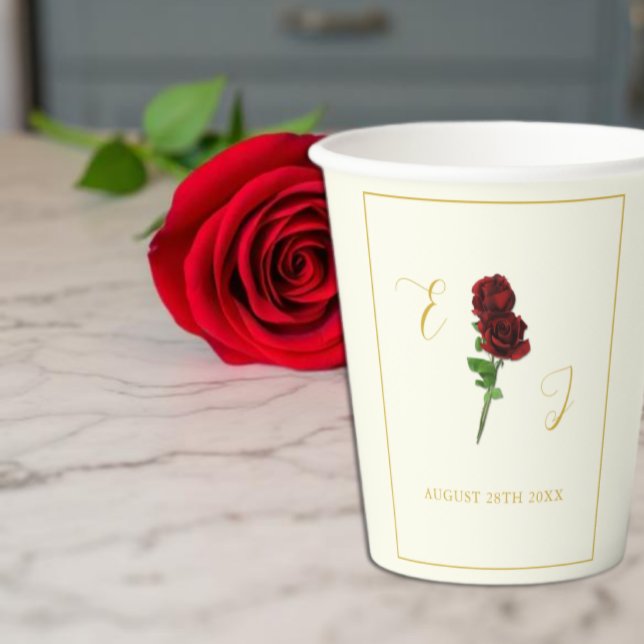 Ivory Gold Rose Wedding Paper Cups (Creator Uploaded)