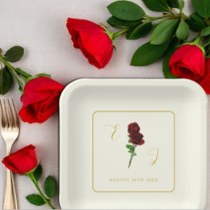 Ivory Gold Rose Wedding Paper Plate