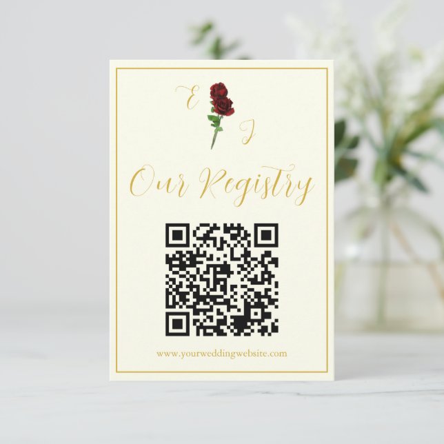 Ivory Gold Rose Wedding Registry Enclosure Card (Standing Front)