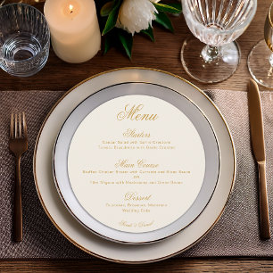 Ivory Gold Simple Elegant Script Round Wedding Menu