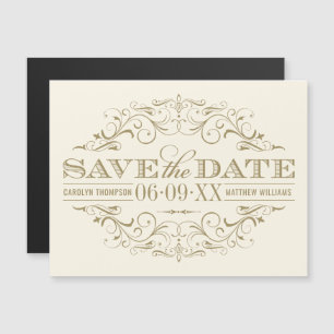 Ivory Gold Vintage Scrollwork Save Date Magnet