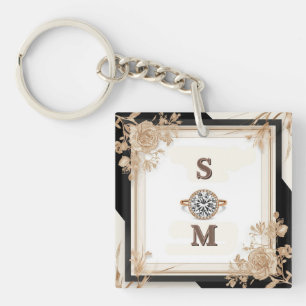 Ivory Gold Wedding Frame with Elegant Ornament Keychain