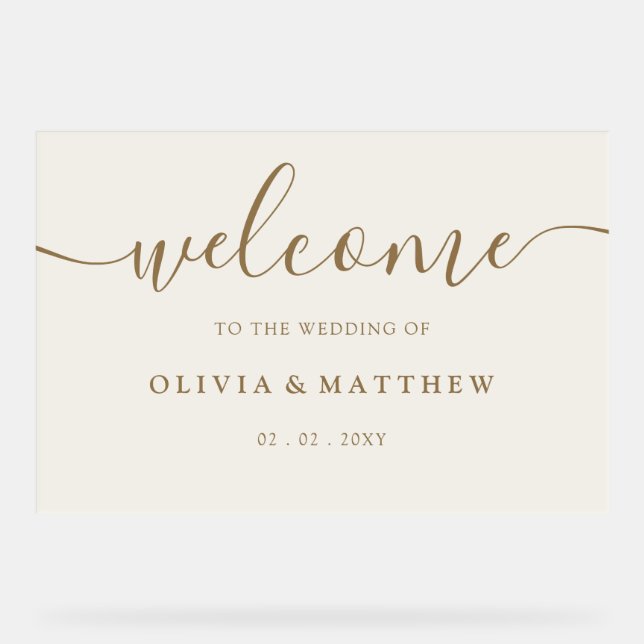 Ivory Gold Wedding Welcome Acrylic Sign (Front)