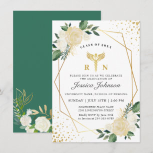 Ivory Golden Floral Nursing School Graduation Invitation