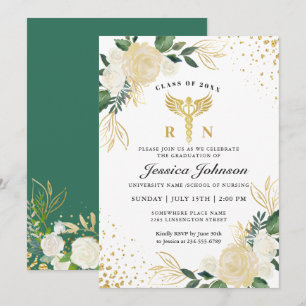 Ivory Golden Floral Nursing School Graduation Invitation
