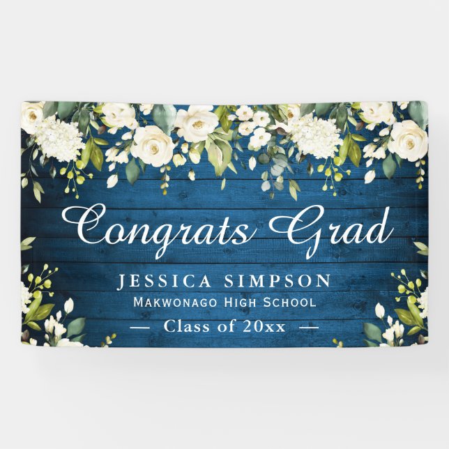 Ivory Golden Floral Rustic Graduation Graduate Banner (Horizontal)