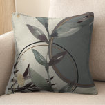 Ivory Gray & Green Earthy Zen Watercolor Leaves Throw Pillow<br><div class="desc">Stylish throw pillow features an artistic abstract design in an ivory gray and green color palette. An artistic abstract design features a watercolor leaf and a geometric circle composition with shades of green and gray with black and gold accents on a creamy ivory background. This abstract composition is built on...</div>