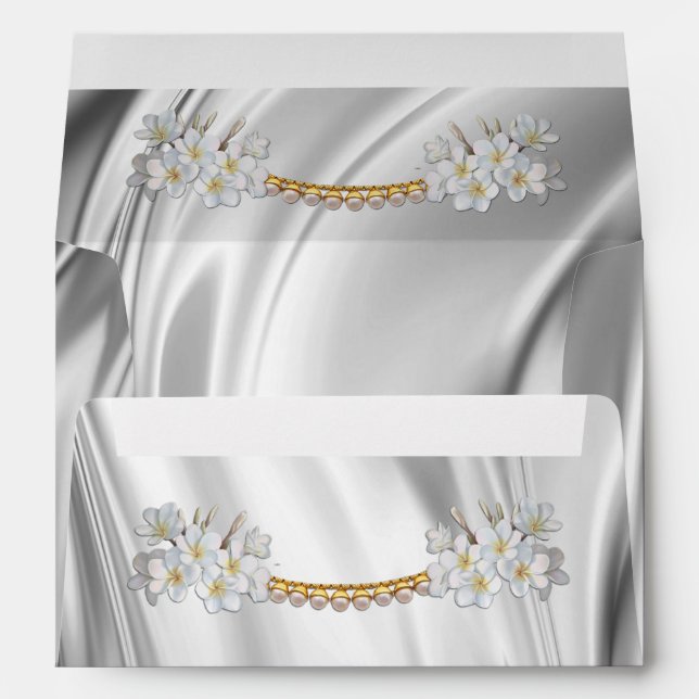 Ivory,Green,Blue,Gold Silk & Pea Wedding Envelopes (Back (Bottom))