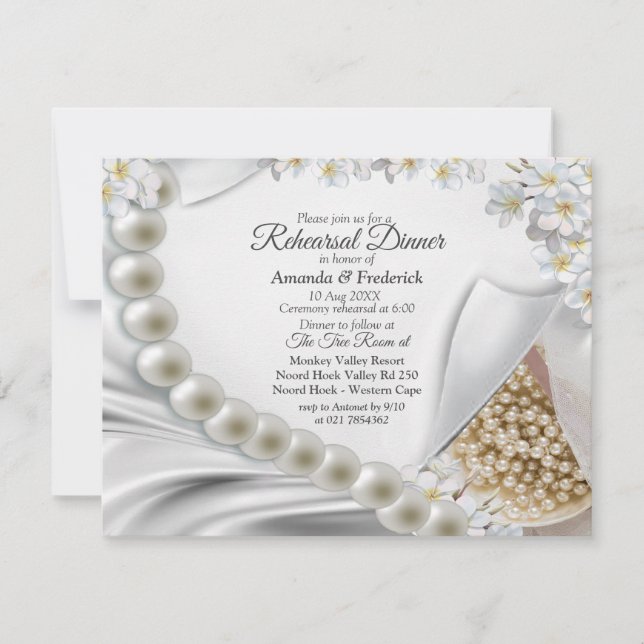 Ivory,Green,Blue,Gold Silk & Pear Rehearsal dinner Invitation (Front)