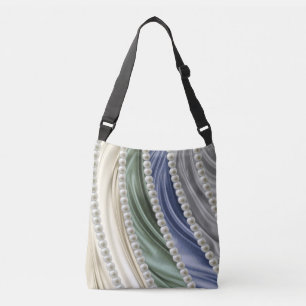 Ivory,Green,Blue,gold,Silk - Pearls Crossbody Bag