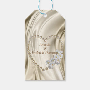Ivory,Green,Blue,gold Silk & Pearls Gift Tags