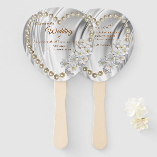 Ivory,Green,Blue,gold Silk & Pearls Hand Fan