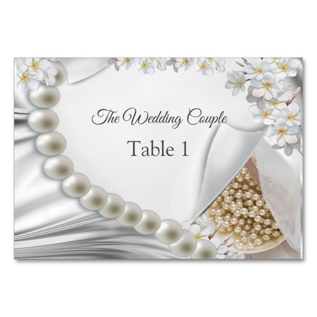Ivory,Green,Blue,gold Silk & Pearls Table cards (Front)