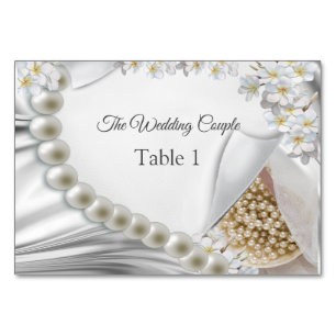 Ivory,Green,Blue,gold Silk & Pearls Table cards