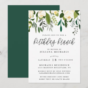 Ivory & Green Botanical Birthday Brunch Invitation