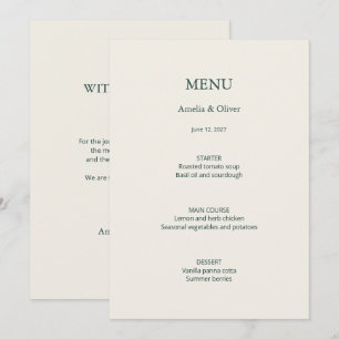 Ivory Green Wedding Menu with Thank You Back