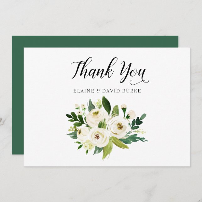 Ivory greenery white rose floral wedding thank you invitation (Front/Back)