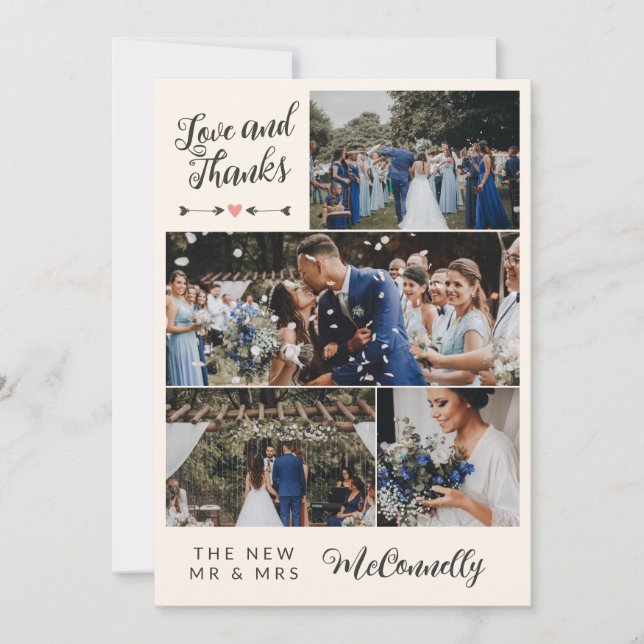 Ivory Grey Arrow Photo Collage Love Merci Mariage (Devant)