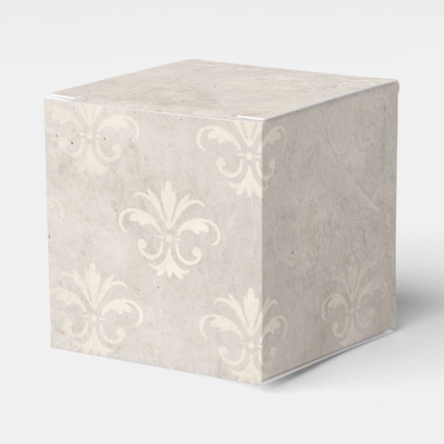 Ivory Grunge Damask Favor Box (Front Side)