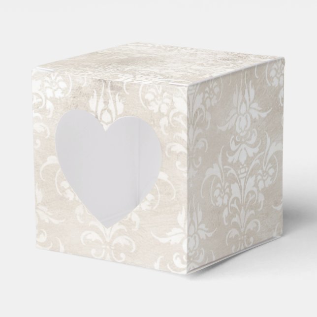 Ivory Grunge Distressed Damask Favor Box (Front Side)