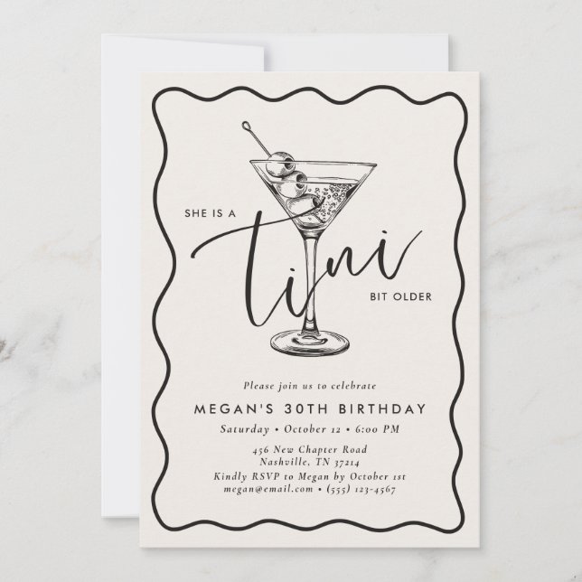 Ivory Hand Drawn A Tini Bit Older 30’s Birthday  Invitation (Front)
