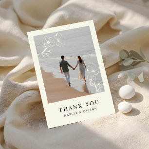 Ivory Hand Drawn Floral Wedding photo Simple Thank You Card