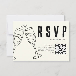Ivory Hand Drawn Illustration Minimalist Wedding RSVP Card