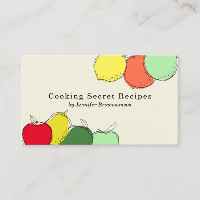 Ivory handmade fruit sketch bakery recipe business card (Front)