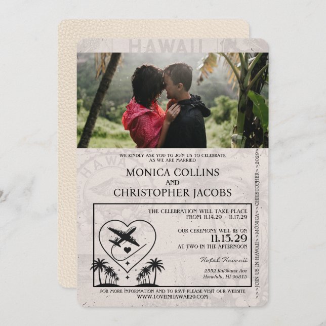 Ivory Hawaii Faire-part de mariage de passeport (Devant / Derrière)