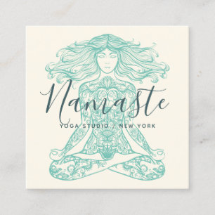 Ivory henna mandala yoga instructor meditation square business card