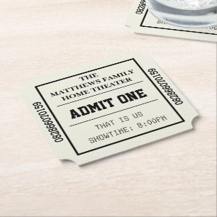 Ivory Home Theatre Personalized Movie Ticket Paper Coaster