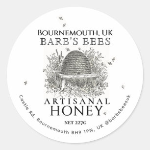 Ivory Honey Label Vintage Skep with Honeybees