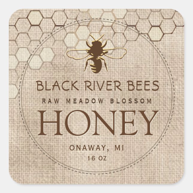Ivory Honey Label with Honeycomb and Stylized Bee  (Front)